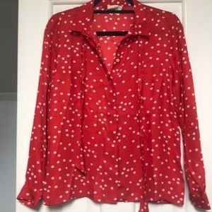 Sezane red silk floral blouse